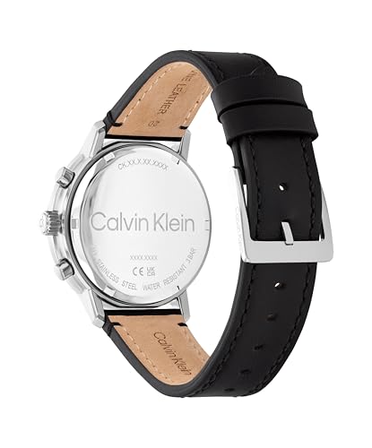Calvin Klein Gauge Qtz Multifunction Sepia Round Dial Men's Watch|Black Leather Material|Black Color Band - 25200496