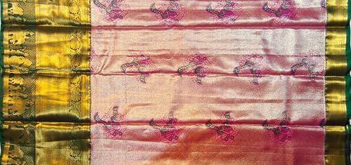 VFCollections Women's Traditional Handloom Kanchipuram Silk Pure Pattu Sarees | Rich Zari Woven Design | Bridal Saree | Unstitched Blouse (VFC625-4), Purple,Beige