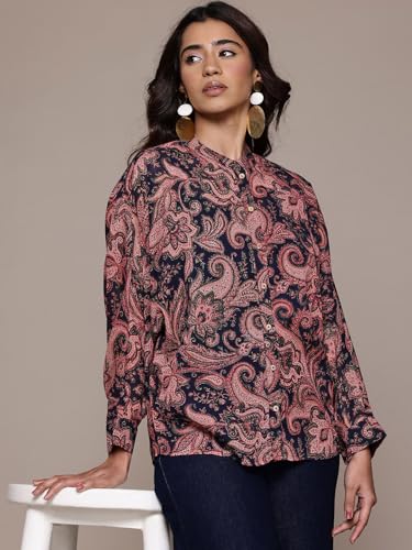Aarke Ritu Kumar Navy Lily Bloom Full Sleeve Shirt
