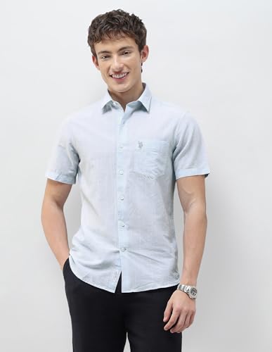 U.S.Polo Association Men's Vertical Striped Regular Fit Shirt (USSHT3360H_Blue_46)