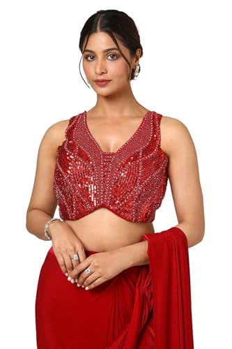 Soch Womens Maroon Nylon Blend Saree With Sequins