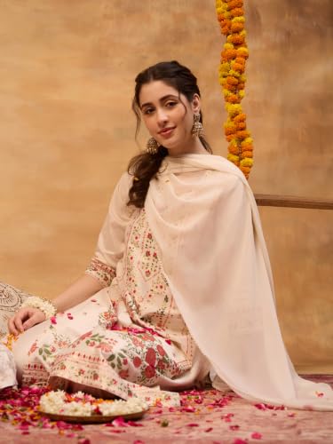 Rangriti Viscose Blend Printed Straight Festive Kurta With Palazzo And Dupatta