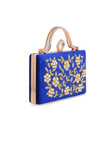 TOOBA Blue Handicraft Beautiful Bling Box Clutch Bag for Wedding, Gift Family & Friends