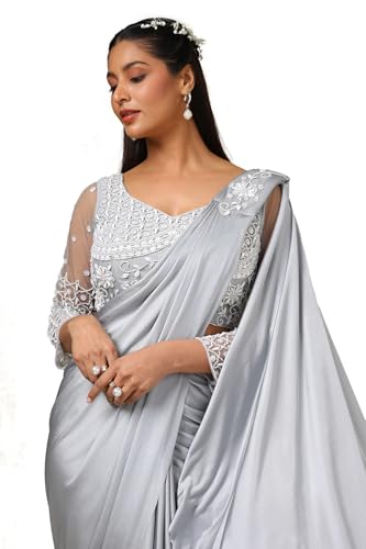 Soch Womens Grey Nylon Blend Saree With Beads