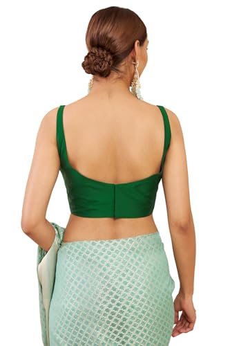 Soch Women's Art Silk Sleeveless Regular Fit Blouse (BLSLBLK00179C_Green 40)