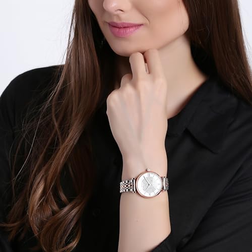 Emporio Armani Stainless Steel Gianni T-Bar Analog White Dial Women Watch - Ar1926, Multi-Color Band