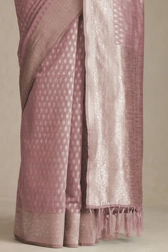 Soch Womens Onion Pink Tussar Woven Design Saree