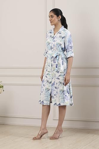 Biba Women Blue Viscose Rayon A-Line Dress_38