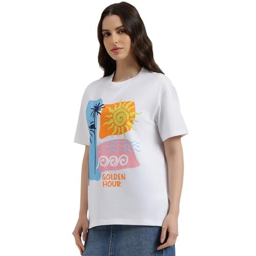 United Colors of Benetton Round Neck Printed T-Shirt (Size: L) - 26P3099W3308I101 White