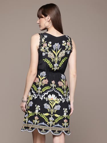 Label RITU KUMAR Navy Alaia Roound Neck Sleeveless Short Dress