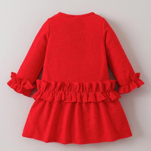 Hopscotch Girls Red Full Sleeves Floral Applique Drop Waist Dress for Age (3-4 Years)