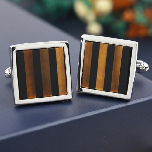 Peluche Natural Tiger's Eye Stone (Semi-Precious) - Silver Cufflinks for Men