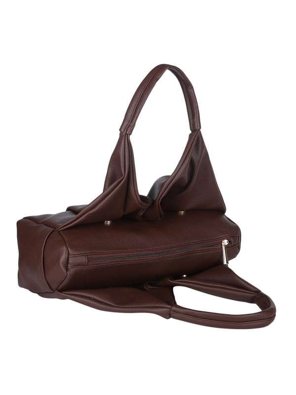 MINI WESST Women's Brown Solid PU Handheld Bag (Dimension- HxLxD(CM)-24x38x11)