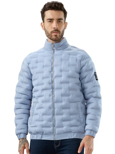 Status Quo Men's Solid Quilted Stand Collar Regular Fit Puffer Jacket | 100% Nylon | SKY | XL Size