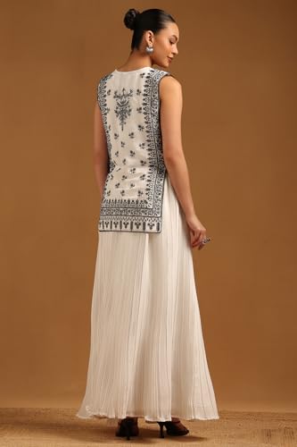 Soch Womens Off White Chanderi Botanical Co-Ord Set With Machine Embroidery