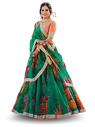 Zeel Clothing Women's Organza Semi stitched Lehenga Choli (7026-Green-Wedding-Floral-Lehenga_Green_Free Size)