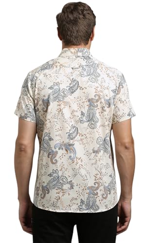 Louis Philippe Men Beige Print Half Sleeves Casual Shirt