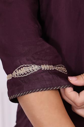 W for Woman Maroon Embroidered Silk Straight Kurta, Pants and Dupatta Set - (WS13298-224278-M)