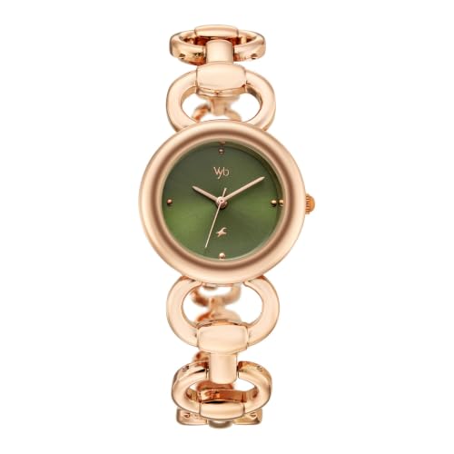 Fastrack Vyb Enigma Quartz Analog 3 Hands Green Dial Rose Gold Alloy Strap Watch for Girls - FV60159WM01W