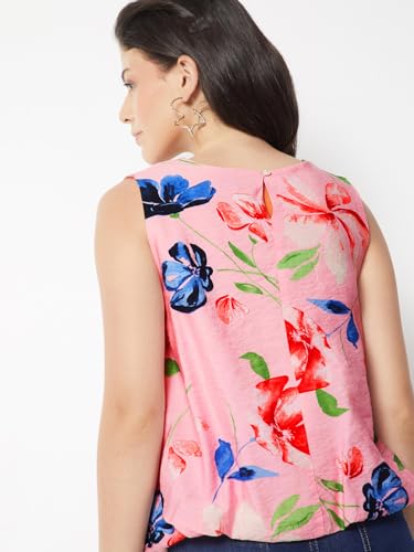 Max Women Floral Print Bubble Hem Top (Pink_M)