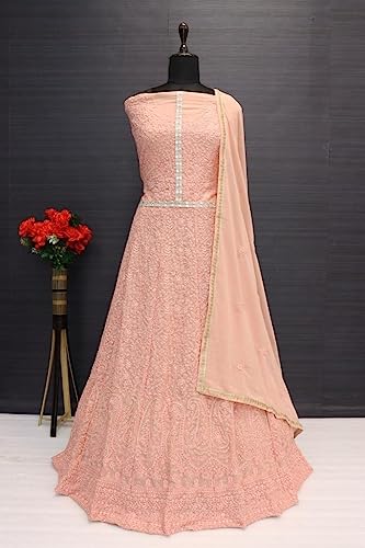 RUDRAPRAYAG Georgette and Santoon Embroidered Anarkali Gown for Women