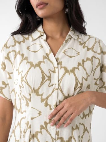 Max Women Printed Shirt Dress (White_XS)
