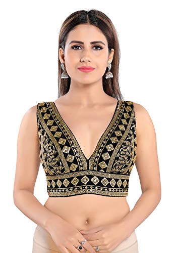 SALWAR STUDIO S Women's Black Art Silk Readymade Saree Blouse-SSB3246-BLCK
