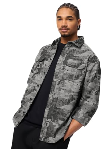 The Souled Store: Dark Mirage Men and Boys Long Sleeve Spread Collar Grey Abstract Print Cotton Blend Lightweight Everyday Office Wear Easy to Style Casual Relaxed Fit Shirt