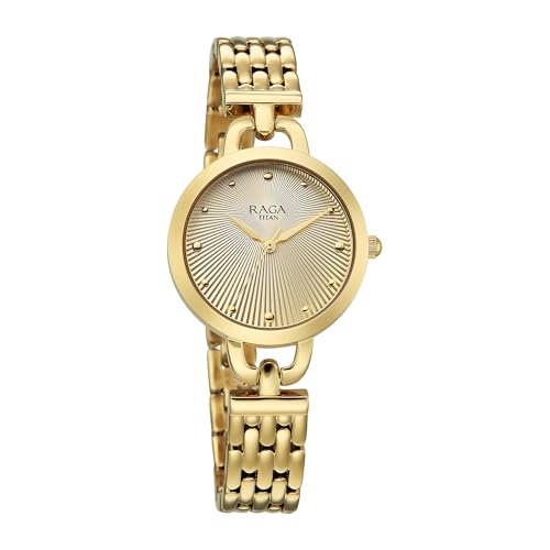 Titan Raga Showstopper 4.0 Quartz Silver Round Dial Women's Watch | IP LT Gold Colour Band | Watches for Women Analog - 95349YM01