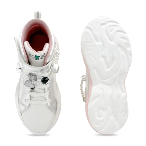 KazarMax Hopits Rise High-Top Sneakers for Kids Girls White with Silver Accents Removable Charms -11 Kids UK