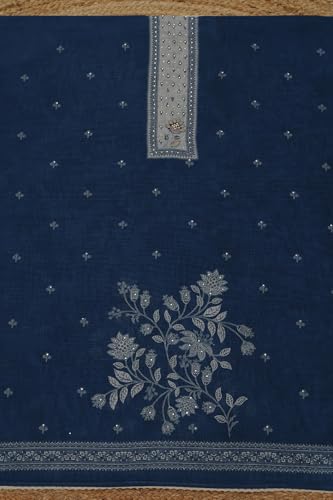 Soch Womens Beige Linen Floral Dress Material With Sequins