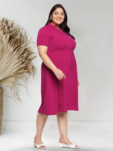 wild U Women Plus Size Shirt Dress | A-line Casual Midi | Half Sleeve | Comfort fit | Western Stylish (Pink, Size : 4XL)