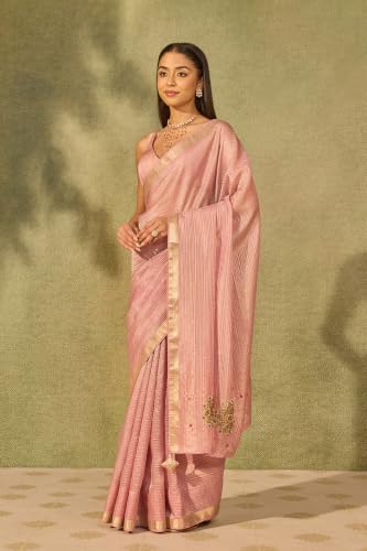 Taneira Pink Viscose Tissue Embroidered SareeWith Unstitched Blouse(SAPP05AD9655-Pink)