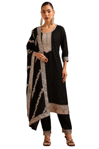 Soch Womens Black Art Silk Embroidered Zari Embroidery Salwar Suit