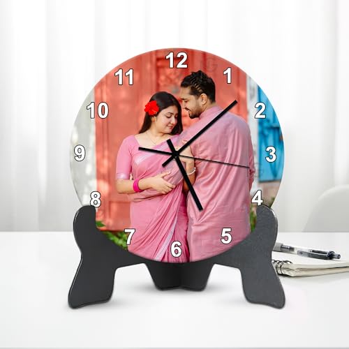 Nifty Gifty Personalized Table Clock - Custom Photo Table Clock for Couple, Family | Customized Gift for Birthday, Anniversary, Wedding. for Room/Home/Kitchen/Bedroom/Office (Round, 8x8 inch)