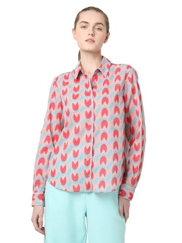 VERO MODA Women Abstract Print Pink Cotton Regular Fit Shirt