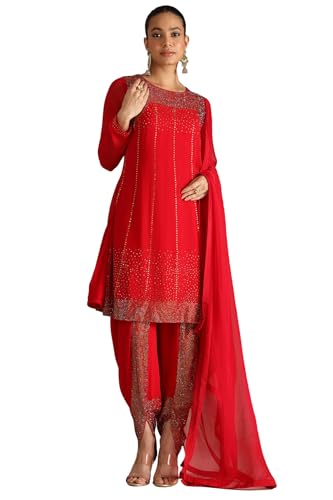 Soch Womens Red Georgette Suit Set With Stone Work