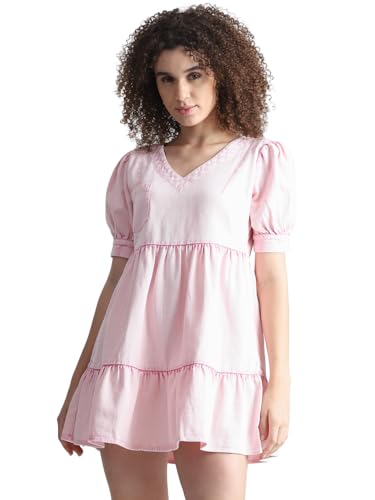 ONLY Women's Cotton Modern Above The Knee Dress (15326227-Pink Carnation_Pink