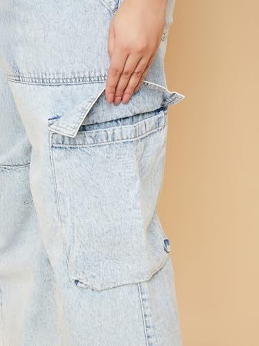 Max Women Washed Cargo Jeans (Blue_42)