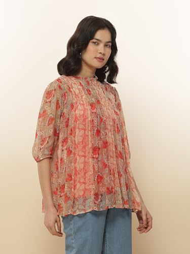 Label RITU KUMAR Red Botanic Print Top with Inner