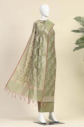 BIBA Women Green Chanderi Unstitched Suit Set_FREE SIZE