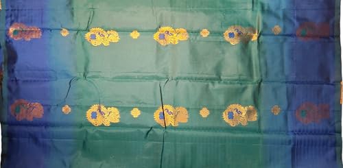 SREE KUMARAN Women's Kanchipuram Kubera Silk Pure Pattu Sarees – Peacock Art Butta With Blouse