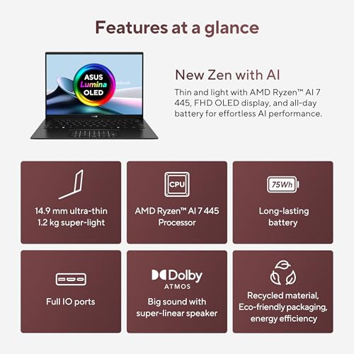 ASUS Zenbook 14 (2026), AMD Ryzen AI 5 430, AMD Radeon iGPU, 16GB RAM, 1TB SSD, FHD+, 14", (35.5 cm), Windows 11, M365 Basic(1 Year)* Office 2024, Jade Black, 1.28 kg, UM3406GA-QL119WS, Co-Pilot+ PC