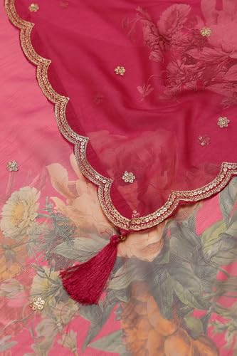 Soch Womens Fuchsia Dola Silk Embroidered Suit Set With Thread Work