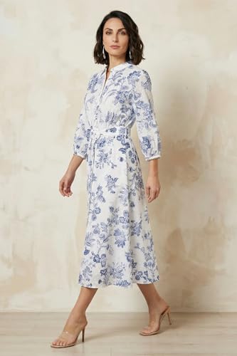 W for Woman White Floral Printed Pure Cotton A-line Shirt Dress with Fabric Belt - (W13497-126867-XL)