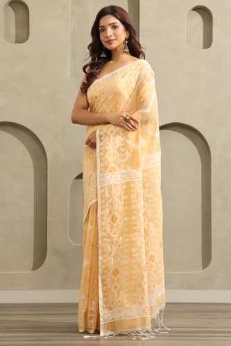 Soch Womens Beige Cotton Jamdani Woven Saree