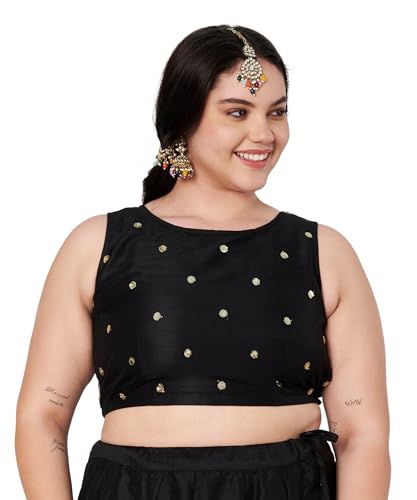 studio rasa Women's Plus Size Net Sequins Embroidered Blouse for Wedding Festive Party (TPWPC225BL63XXL_Black_2XL)