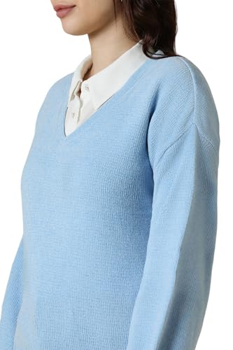 Allen Solly Women's Acrylic Casual Sweater (AHSWCRGF006741_Blue