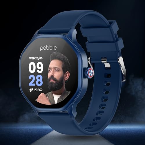 Pebble Hive Octa Display Smartwatch | BT Calling | Functional Rotating Crown | Multi Sports Modes | Sleep Monitoring | Health Suite | Customizable Watch Faces | in-Built Games & World Clock - Blue