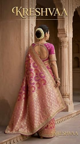 Nineteen6 Women's Pure Jaipuri Bandhani Saree with Unstitched Blouse Piece | Traditional Rajasthani Bandhej Heavy Zari Border Saree for Women | Ethnic Festive & Weddding Wear Saree